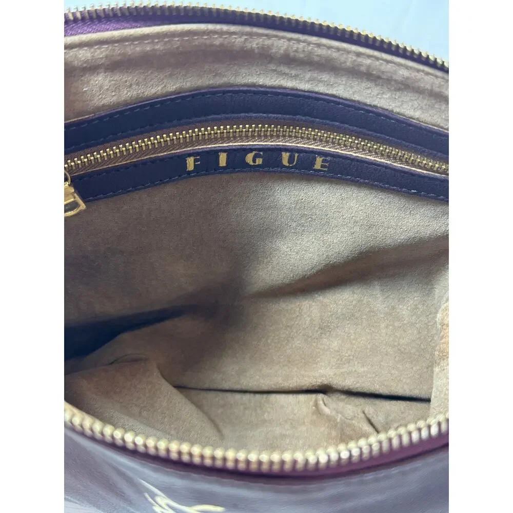 Figue Burgundy Leather Clutch Handbag Gold Tassel Logo With Dust Bag - Picture 6 of 9